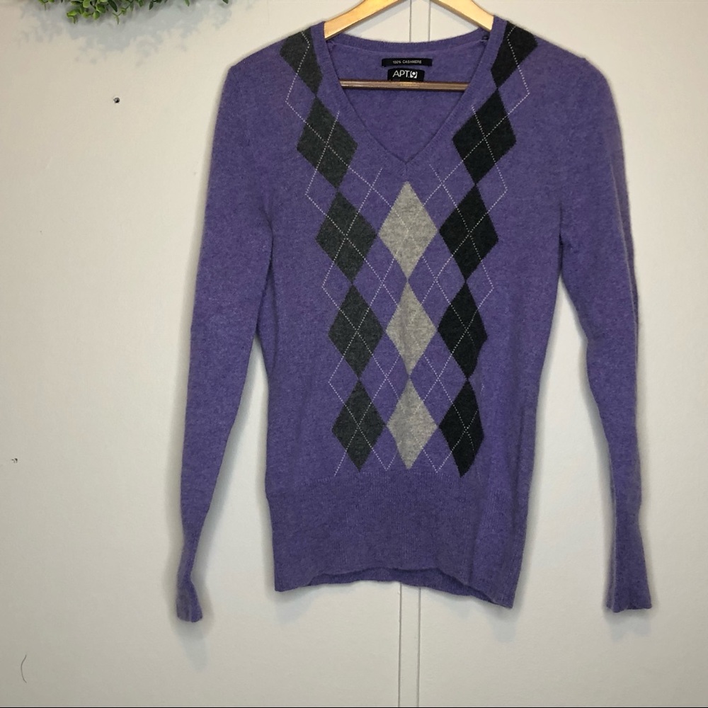 Apt. 9 100% Cashmere Argyle Sweater Purple Plaid